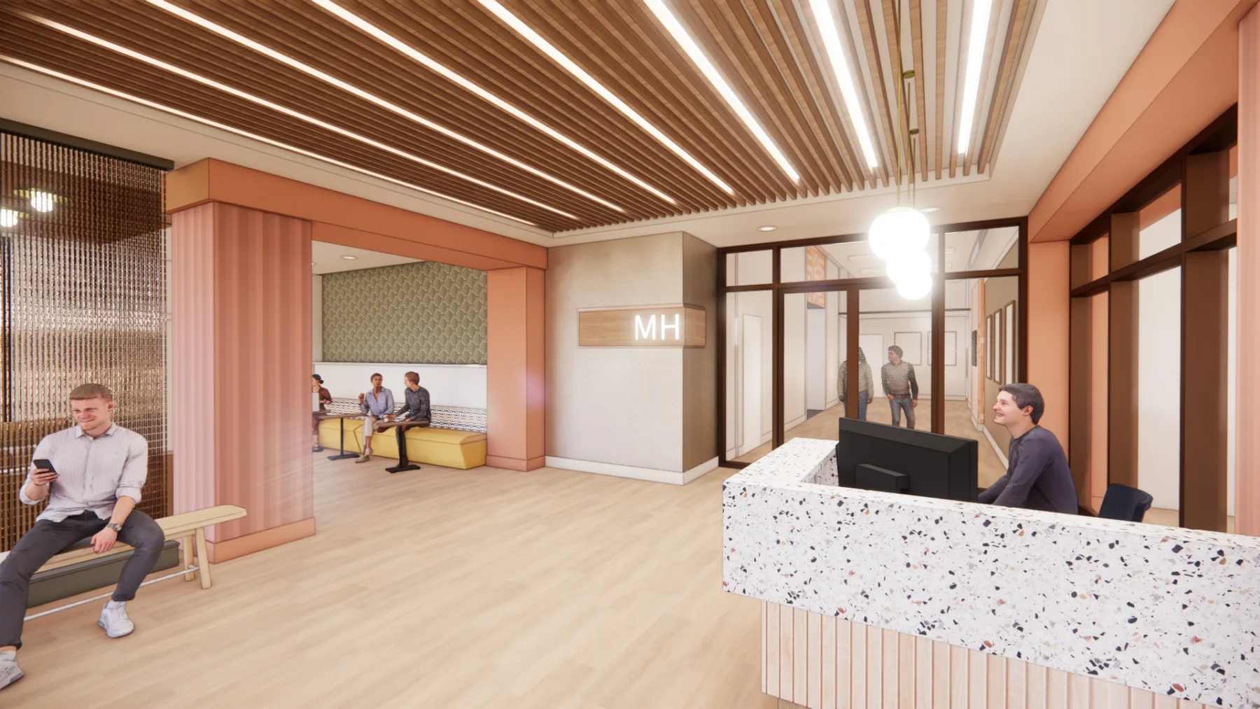 Lobby rendering provided by Lawrence Group. | Lawrence Group Transforming St. Louis’ Iconic Mansion House Apartments While Honoring Mid-Century Modern Heritage