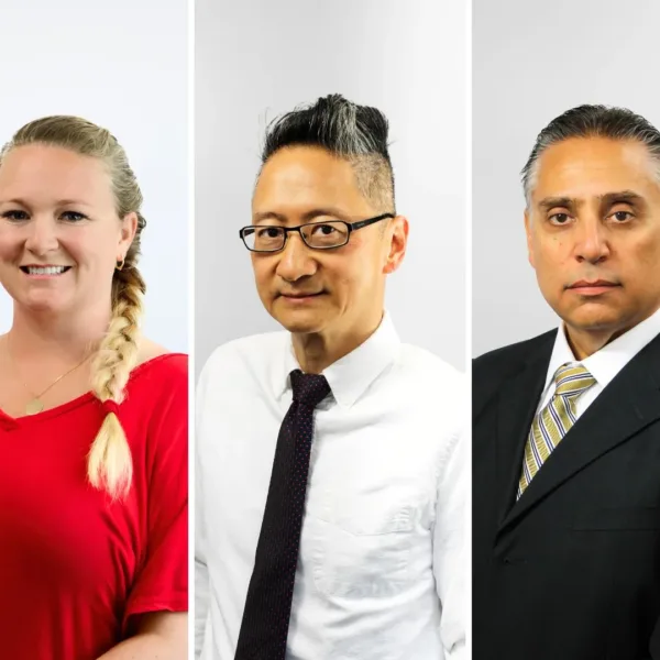 From left to right: Liz Staryak, PE, CCM; Albert Wong, PE and Robert Vaz, CCM. Photo Credit: STV. | STV Promotes Three Transportation Leaders to Vice President Roles